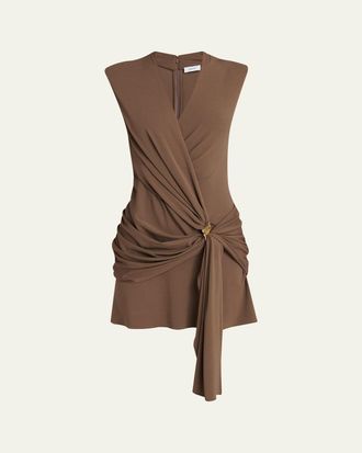 Ferragamo Sleeveless Draped Wrap Jersey Mini Dress