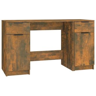 Berkfield Home Desk with Side Cabinet Smoked Oak Engineered Wood in Brown