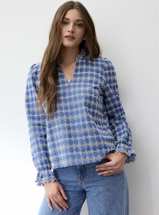 Ichi Womens Broderie anglaise scalloped collar blouse