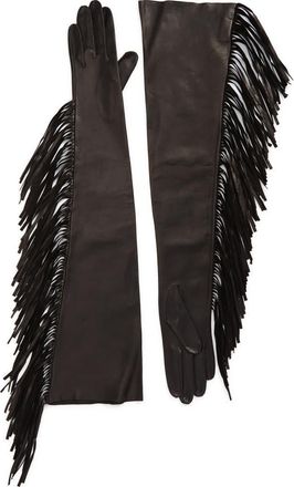 Seymoure Runway Fringe Long Leather Gloves in Black at Nordstrom, Size X-Small/small