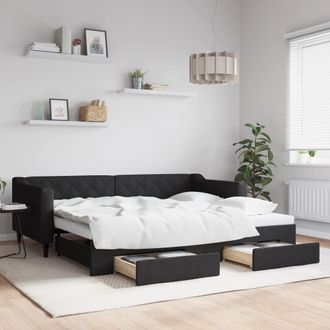 vidaXL Sof&aacute; Cama Nido Con Cajones Tela Negro 90x200 Cm Vidaxl