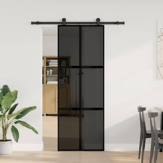 Berkfield Home Sliding Door with Hardware Set 76x205 cm Tempered Glass&Aluminium in Black