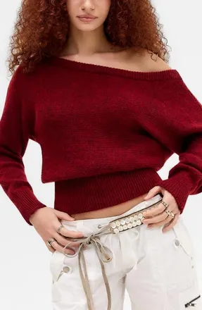 BDG Jordan Slouch Off the Shoulder Sweater in Red at Nordstrom, Size X-Large