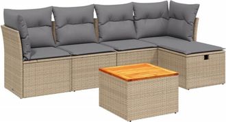 vidaXL Vidaxl - Juego De Sof&aacute;s Jard&iacute;n Con Cojines Beige Mezcla 6 Pzas Rat&aacute;n Pe