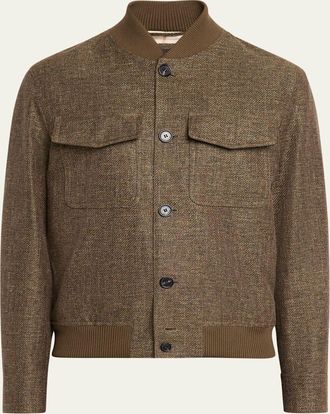 Loro Piana Mens Kiku Linen and Cotton Water-Resistant Bomber Jacket