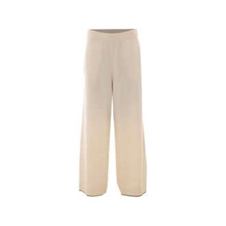Brunello Cucinelli Gebreide broek met geribbelde taille - Dames - Broeken - Beige - Maat: M Kasjmier
