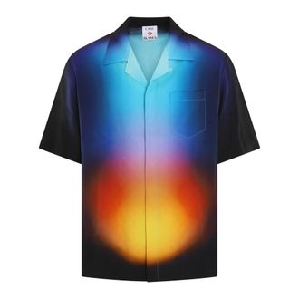 Casablanca Short Sleeve Shirts, male, Multicolor, Size: M Gradient Silk Blue Shirt