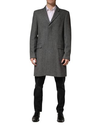 Dolce & Gabbana Gray Single Breasted Men Trench Coat Jacket Grey Pl+wo Clothing