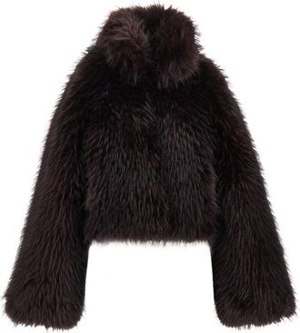 Pinko Pinko - Cropped jas van imitatiebont - Dames - Jassen - Rood - Maat: XS Viscose