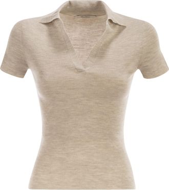 Max Mara Mxmalbero geripptes Woll-Poloshirt