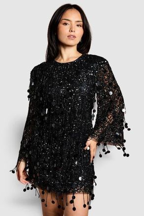 Coast Petite Sequin Tassel Mini Dress in Black at Nordstrom, Size 2P