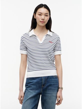 Tommy Hilfiger Womens Hilfiger Script Striped Sweater Polo - Optic White - XS