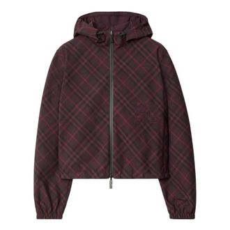 Burberry Cropped Reversible Check Hooded Jacket, Size Large