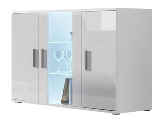 Mirjan24 Aparador Tornola 106, Blanco + Blanco Brillante, 80x120cm, N&uacute;mero De Puertas: 341cm, Vidrio, Aglomerado Laminado, Led