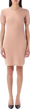 Fendi Korte Mouw Gebreide Jurk met Motief - Dames - Korte kleedjes - Roze - XS - Kleedjes