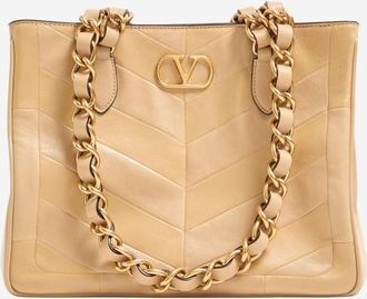 Valentino Garavani Beige Laseine Small Shoulder Bag