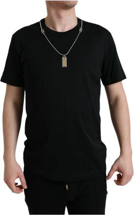 Dolce & Gabbana Zwarte Katoenen T-Shirt met Kettingdetail - Heren - T-shirts - Zwart - XL - Katoen - Tops