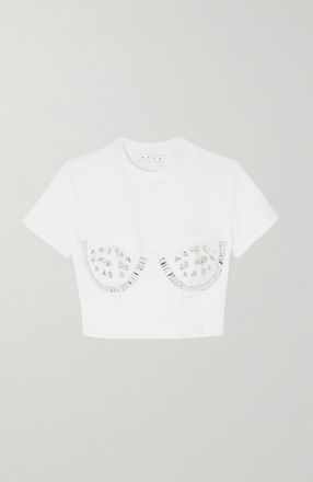 Area T-shirt In Tessuto Ponte Stretch Con Cristalli - Bianco