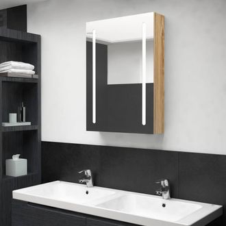 Berkfield Home LED Bathroom Mirror Cabinet Oak 50x13x70 cm in Brown | Size: 50 x 13 x 70 cm