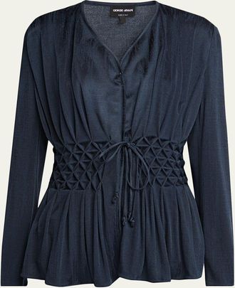 Giorgio Armani Smocked Jacquard Jersey Jacket