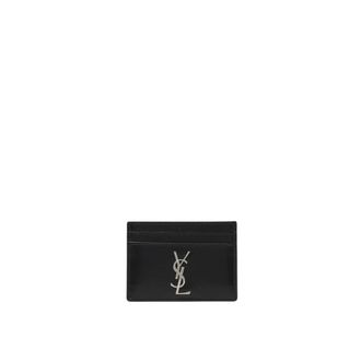 Saint Laurent Accessoires, Heren, Zwart, ONE Size, Leer, Leren Kaarthouder Portemonnee Zwart