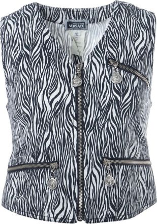 Versace 1980-1990s spencer met zebraprint en rits - Wit