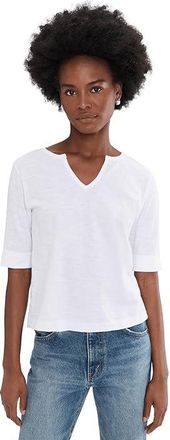 Lilla P Rib Trim Elbow Split Neck Womens Clothing White : XS, Cotton