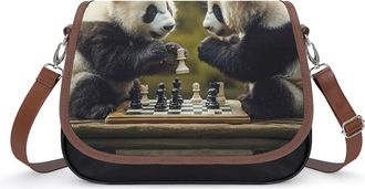 Generic Panda Playing Chess Crossbody Bags for Women Fashion Leather Shoulder Handbags With Adjustable Strap