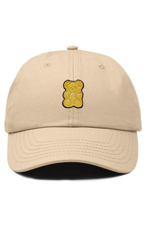 Dalix Yellow Gummy Embroidered Dad Cap in Khaki at Nordstrom