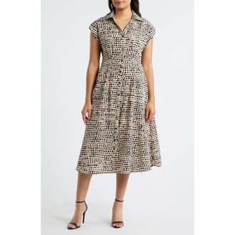 Julia Jordan Mixed Dot Print Midi Shirtdress in Black Multi at Nordstrom, Size 12