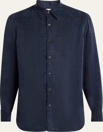Dries Van Noten Mens Washed Cupro Point Collar Button-Down Shirt