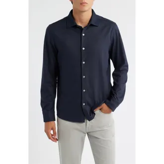 Robert Barakett Alonzo Knit Button-Up Shirt in Navy at Nordstrom, Size X-Large