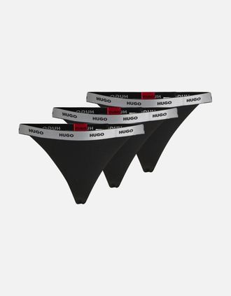 HUGO BOSS Womens 3-Pack Classic Logo Strings Gift Set, Black/silver - Size: XXL