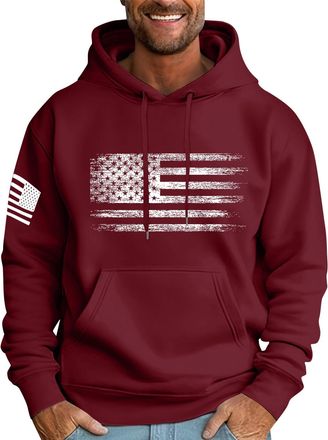 Generic Mens Oversized Hoodie Cool Fall Winter Hoodies for Men Flag Graphic Pullover Hoodie with Pocket Stylish Sweatshirts