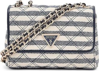Guess Giully II Mini Double Compartment Convertible Flap Shoulder Womens Handbags Navy, Canvas
