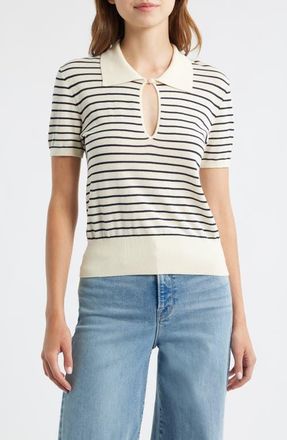 Frame Denim The Keyhole Stripe Polo in Cream Multi at Nordstrom, Size X-Small
