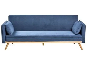Beliani Beliani - Divano Letto In Tessuto Blu A 3 Posti Con Struttura In Legno Braccioli Gambe In Metallo Asaa