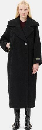 Ganni Long Black Boucle Wool Coat Size Large/XL Womens