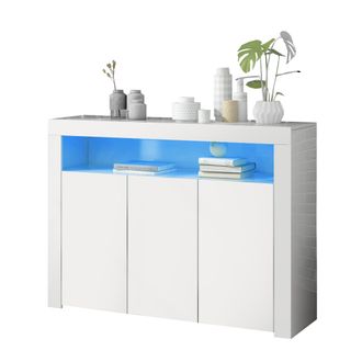 STILVORA Aparador Con 3 Puertas, 2 Huecos Abiertos Y Led, En Tablero De Part&iacute;culas, Blanco, 130&times;35&times;95 Cm