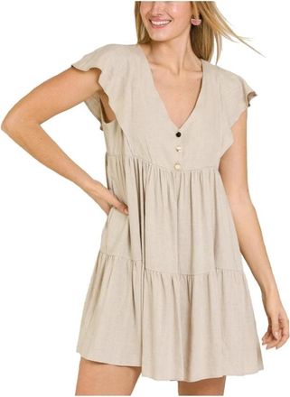 Nafnaf Lippenstift - Dames - Casual kleedjes - Beige - M - Linnen - Kleedjes