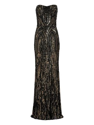 Jenny Packham Abito senza spalline con paillettes - Nero