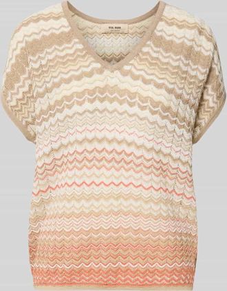 Mos Mosh Strickshirt mit V-Ausschnitt und Kapp&auml;rmeln Modell Shani in Offwhite, Gr&ouml;&szlig;e XL