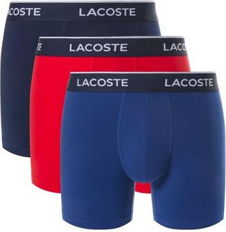 Lacoste Assorted 3-Pack Stretch Cotton Boxer Briefs in Navy Blue/Red-Methylene at Nordstrom, Size Xxx-Large