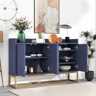 OEM Armario De Almacenamiento De 4 Puertas Con Estantes Ajustables, Dise&ntilde;o Moderno En Azul Y Oro, Armario De Almacenamiento Con Puertas Y Estantes