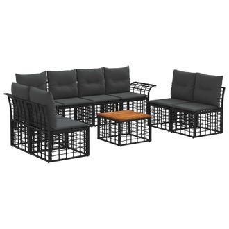 vidaXL Conjunto De Sof&aacute;s De Exterior 9 Pcs Negro Y Gris Oscuro Vidaxl