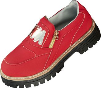Generic Red Women Winter Loafers with Side Zipper and Thick Heel for Outdoor Activities