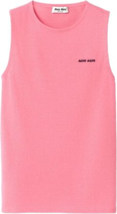 Miu Miu Top smanicato con logo - Rosa