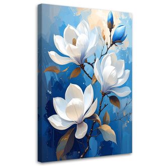 Feeby Stampe Su Tela Magnolie Bianche Su Sfondo Azzurro In Stile Elegante 80x120
