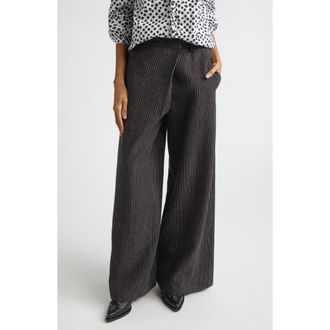 R13 Oversize Crossover Pinstripe Linen & Virgin Wool Pants in Brown Stripe at Nordstrom, Size 30