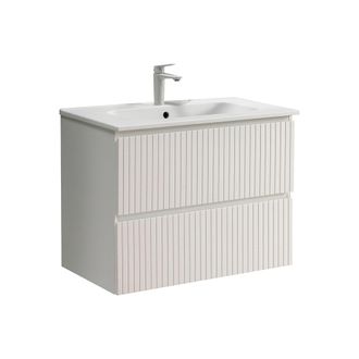 Els Banys Conjunto ba&ntilde;o 80 cm blanco. Espejo led y lavabo cer&aacute;mica blanco